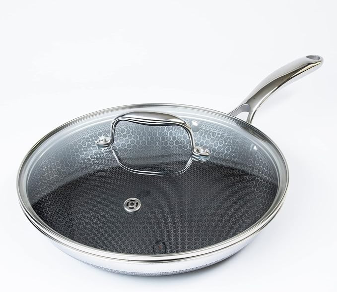 HexClad 10 Inch Hybrid Stainless Steel Frying Pan with Cooking Lid, Stay Cool Handle, PFOA Free, ... | Amazon (US)
