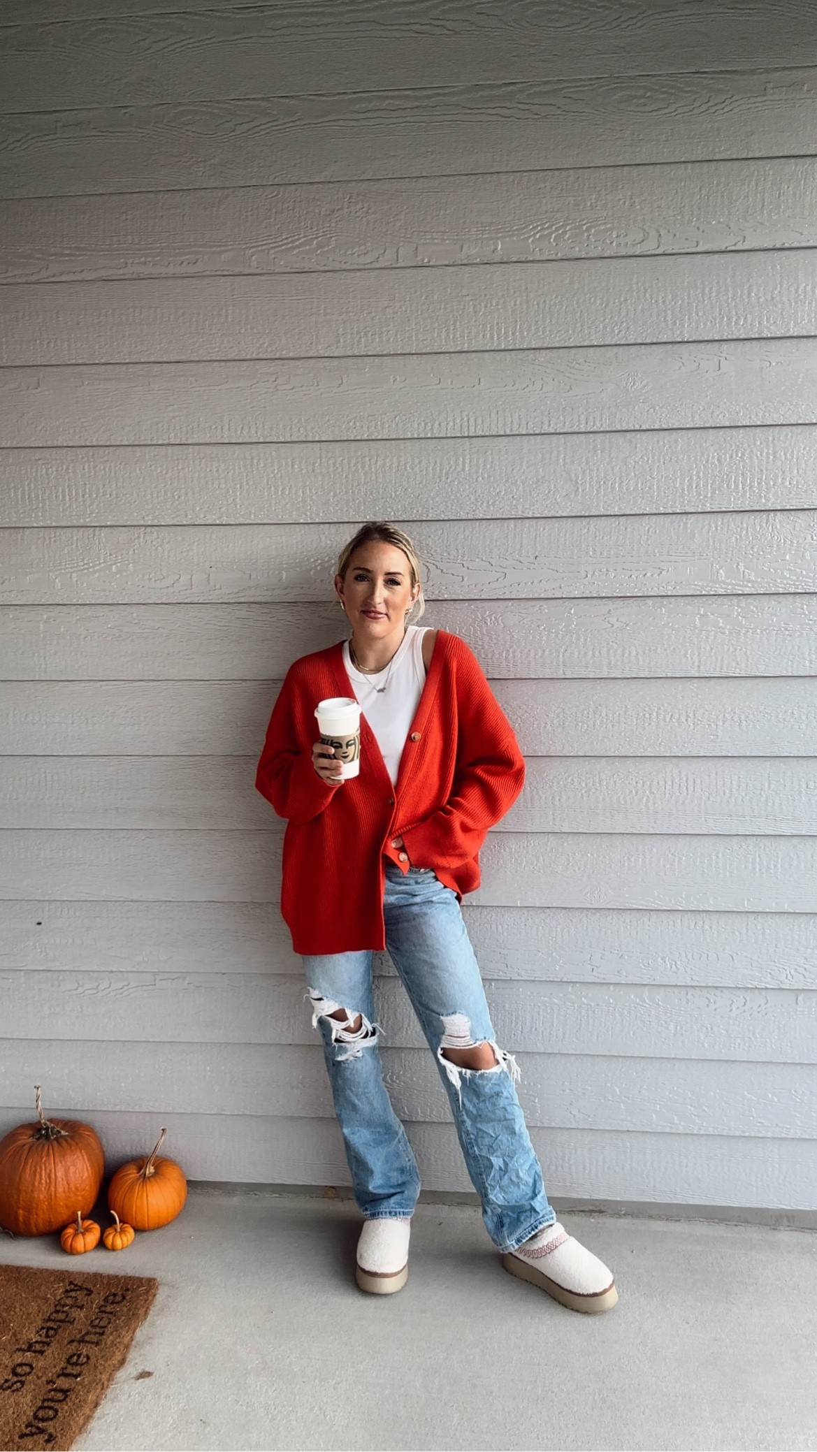 Amazon red sweater 💌🥤🎒🍁
**sized up to a Large for oversize look in the cardigan 

#LTKSeasonal #LTKFindsUnder50 #LTKHoliday