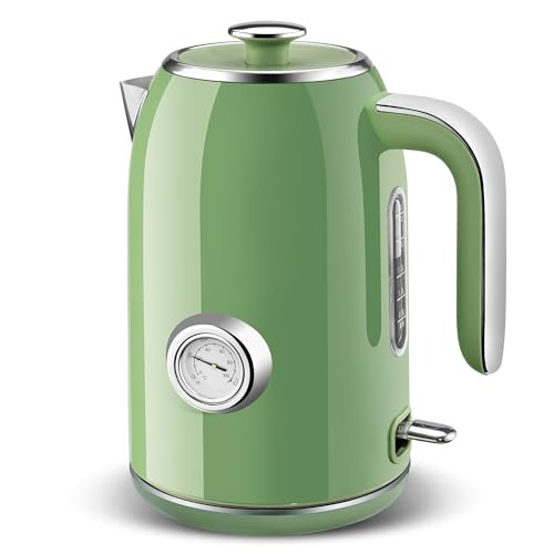 Pukomc Electric Kettle,1.7L Stainless Steel Electric tea kettle with Temperature Gauge, Fast Boiling, Auto Shut - off, BPA - Free, Boil - Dry Protection, (Retro Green) | Amazon (US)