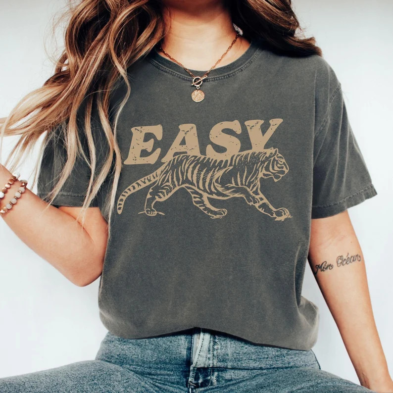 Easy Tiger Shirt, Retro Boho Tee, Unisex Trendy Aesthetic Comfort Colors Shirt, Oversized Graphic... | Etsy (US)