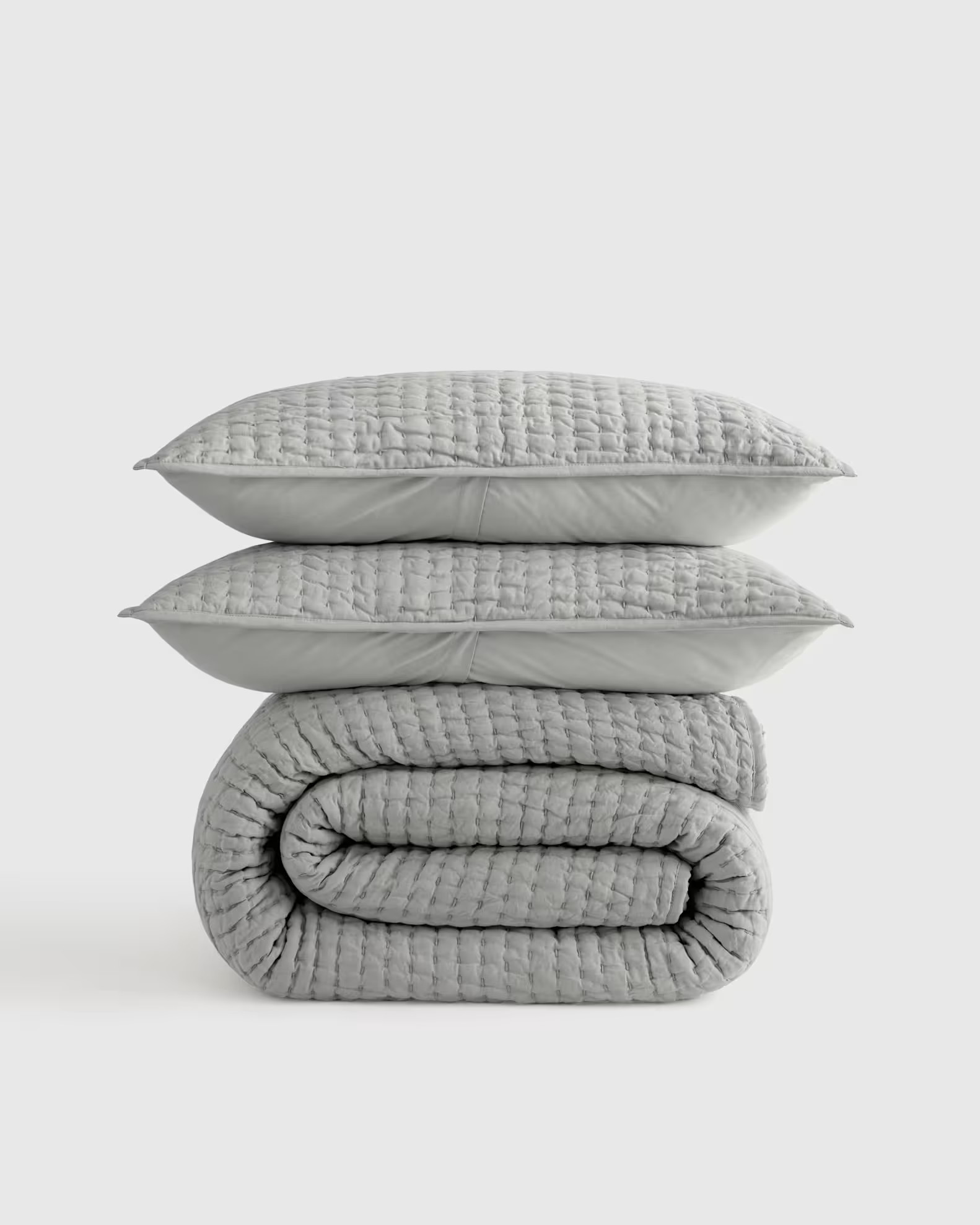 European Linen Cotton Stitch Quilt Set in Mist | Quince