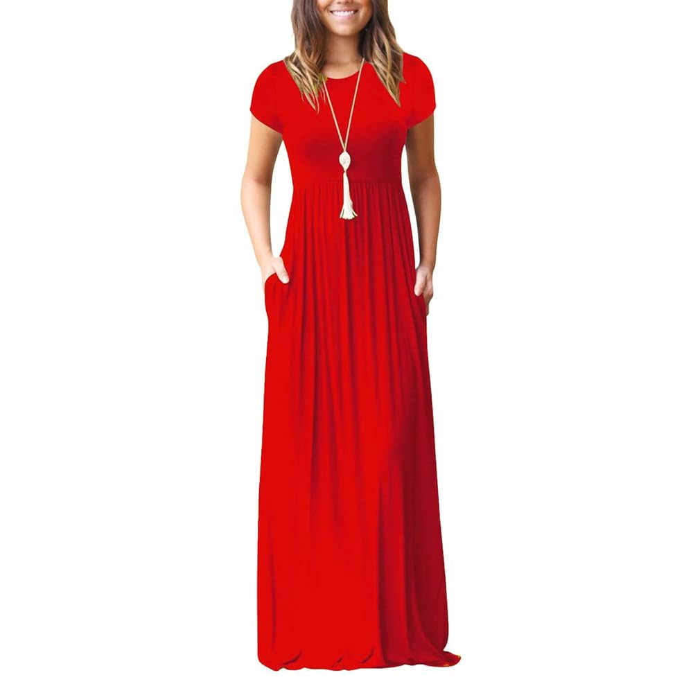 Women's 2025 Summer Short Sleeve Empire High Waist Long Maxi Dress with Pockets | Amazon (US)