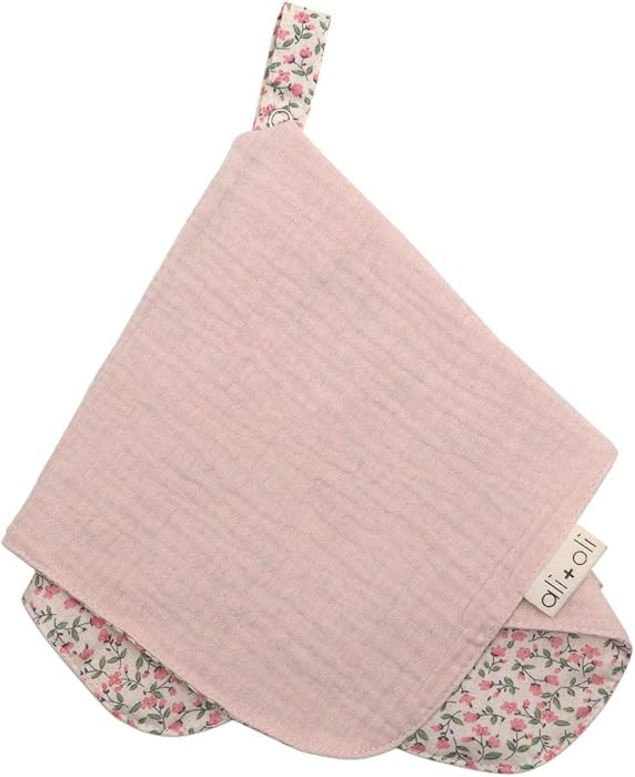Ali+Oli Pacifier Blanket Holder (Pink Flowers) Soft Muslin Cotton Cuddle Blanket with Button Snap... | Amazon (US)
