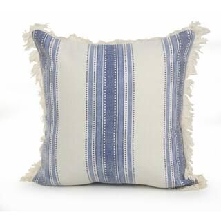 Coastal Blue / Cream 18 in. x 18 in. Striped Cotton Standard Throw Pillow | The Home Depot