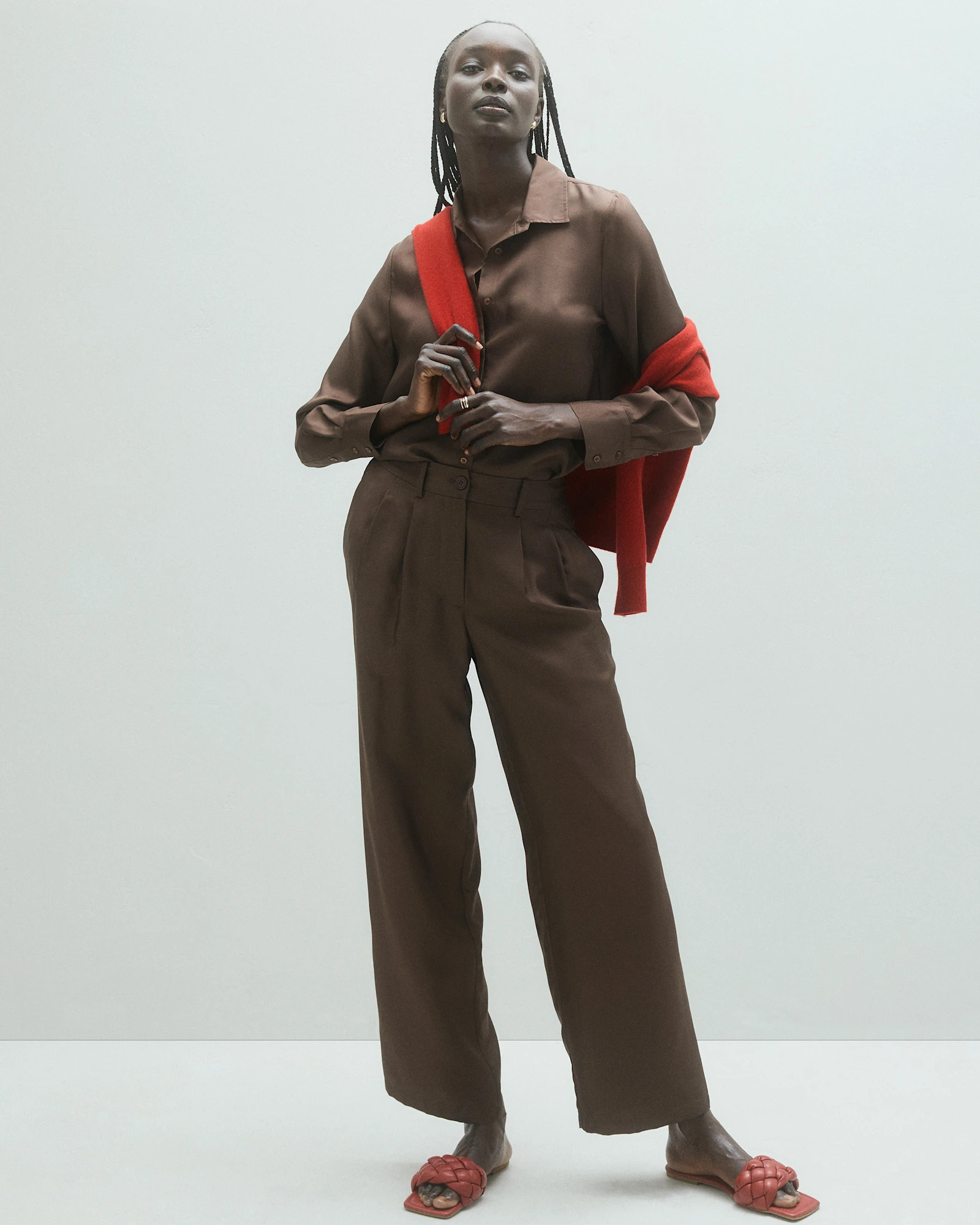 100% Silk Twill Trouser in Hot Fudge | Quince