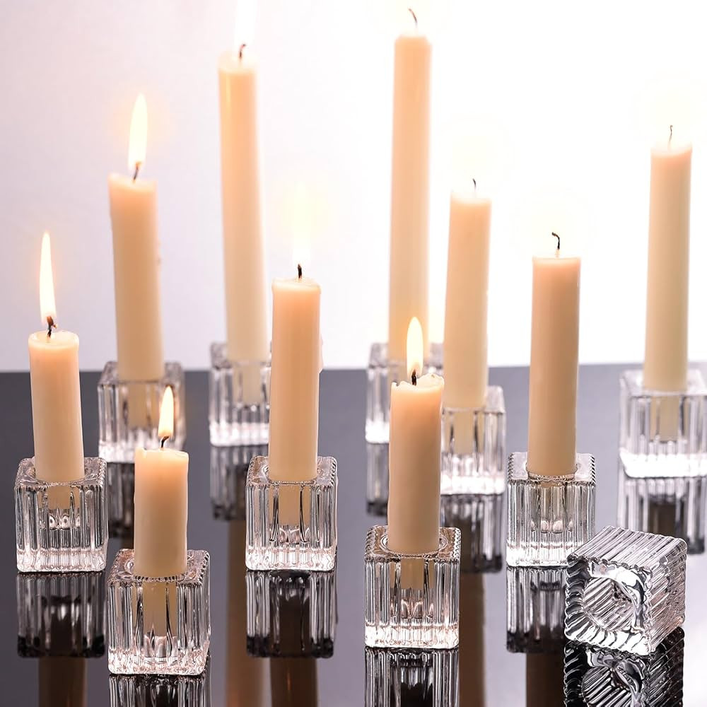 LETINE Glear Candlestick Holders Set of 12 - Elegant Cube Taper Candle Holders for Rustic Wedding... | Amazon (US)