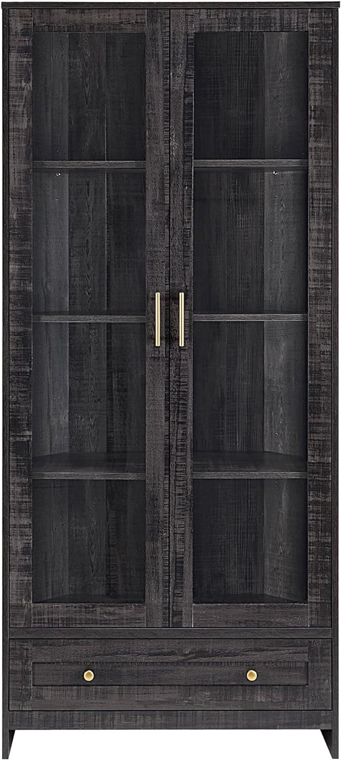 Home Source 71.5" Corner Storage Cabinet in Black with Glass Doors | Amazon (US)