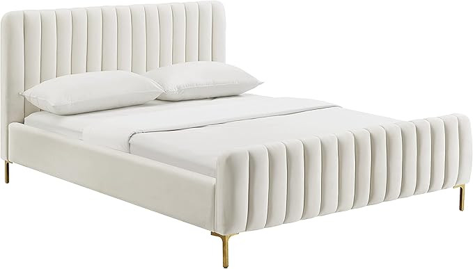 Tov Furniture Angela Velvet Bed in Full (Cream) | Amazon (US)