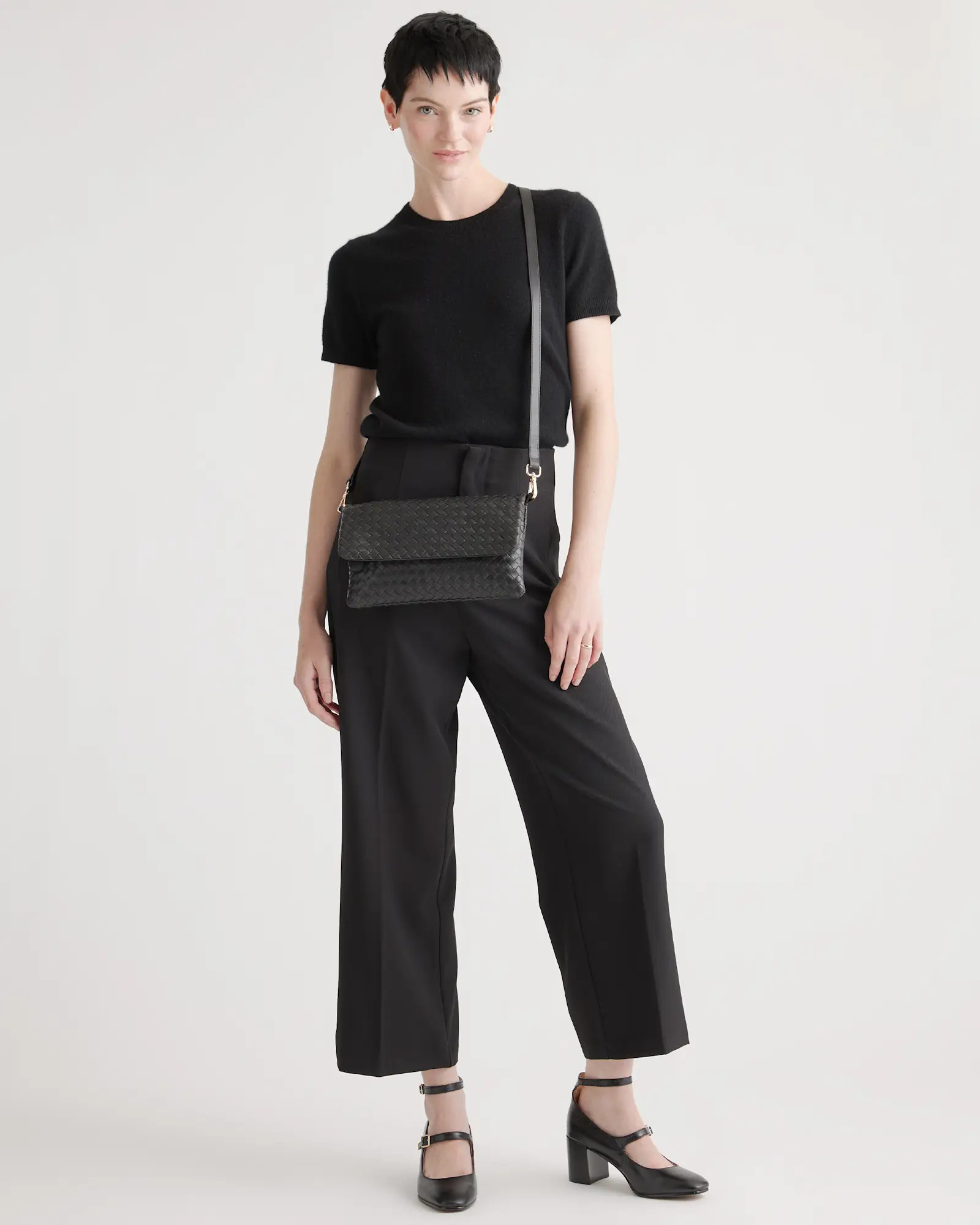 Italian Leather Handwoven Convertible Clutch in Black | Quince