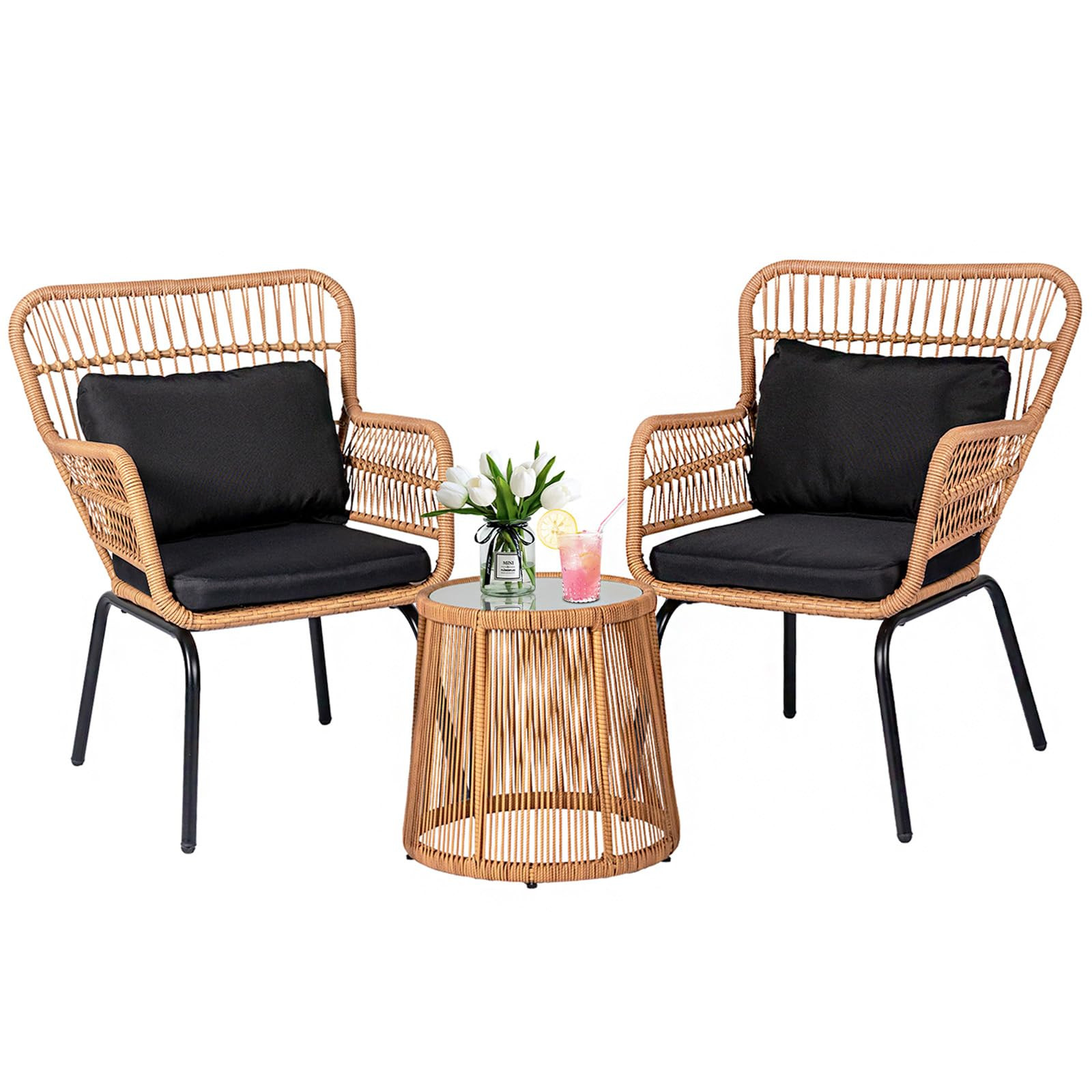 PROHIKER 3 Pieces Outdoor Wicker Bistro Patio Furniture Set, Porch Furniture Rattan Conversation ... | Amazon (US)