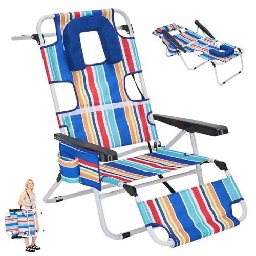 5 Position Folding Beach Chair with Face Hole, Portable Backpack Foldable Lounge Chair w/Headrest... | Amazon (US)