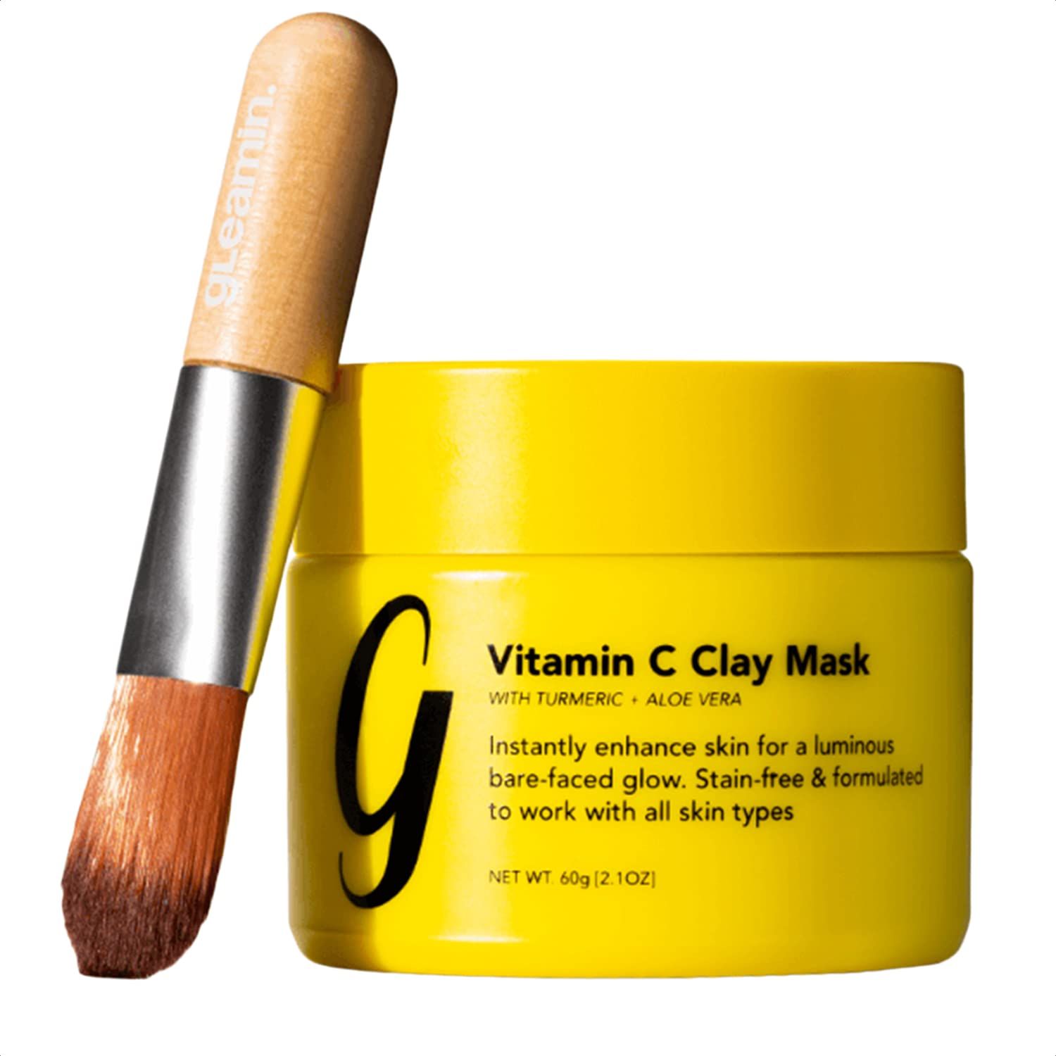 Gleamin Turmeric Vitamin C Clay Mask & Brush - Clay Face Mask with Aloe - Vegan Treatment & Brush... | Amazon (US)