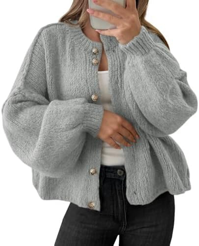 Saodimallsu Womens Oversized Cardigans Button Up Long Lantern Sleeve Chunky Knit Casual Soft Fall... | Amazon (US)