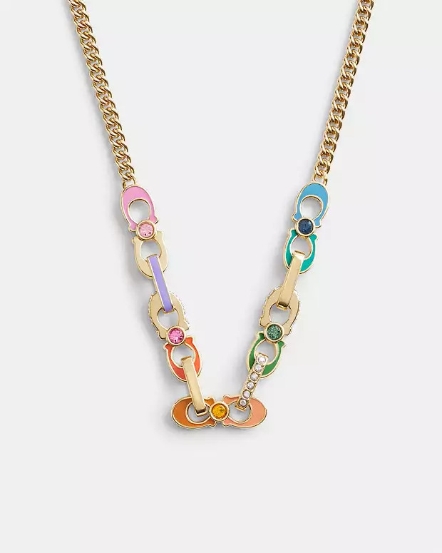 Signature Link Enamel Pavé Necklace | Coach Outlet US