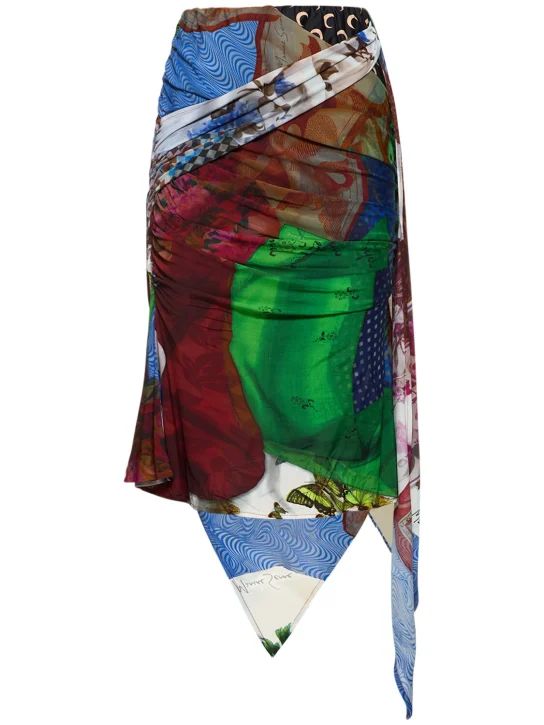 Draped patchwork jersey midi skirt - Marine Serre - Women | Luisaviaroma | Luisaviaroma