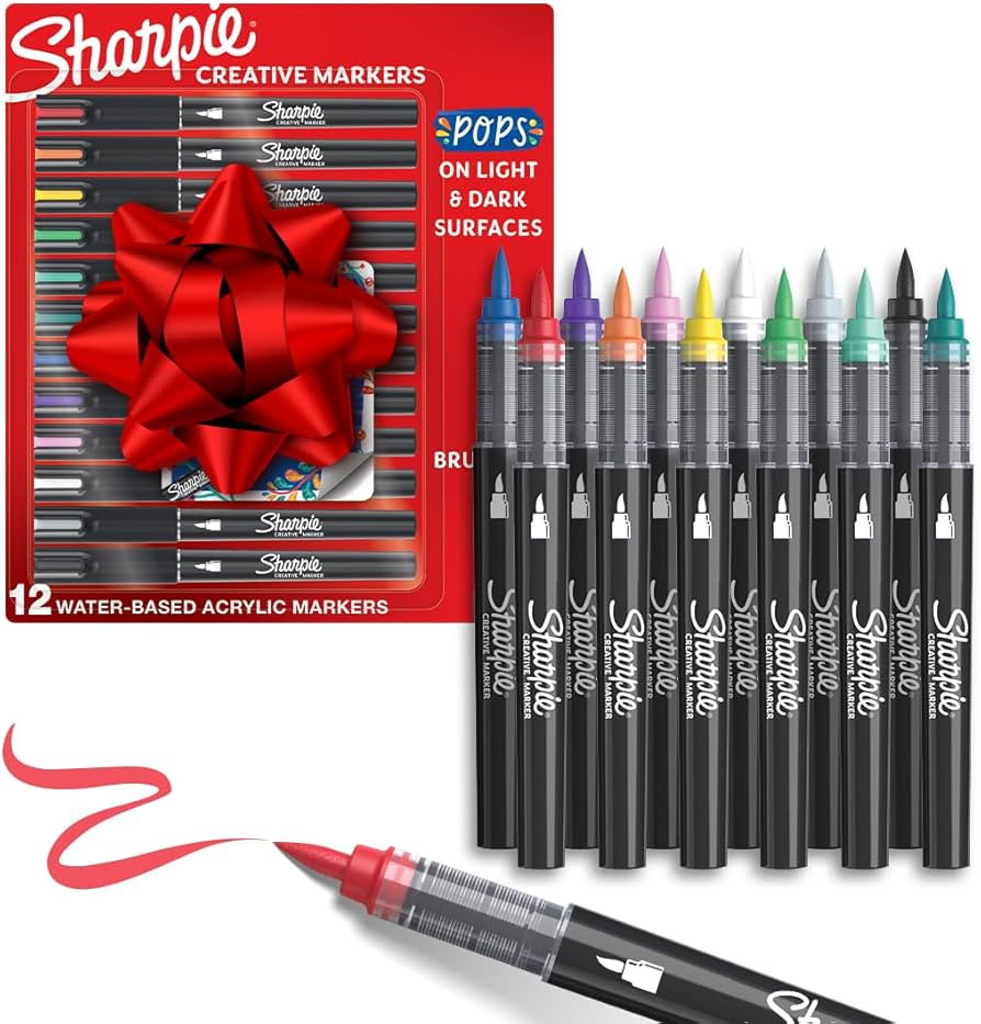 Sharpie Creative Paint-like Brush Tip Acrylic Markers, Assorted Colors, Stocking Stuffers, 12 Cou... | Amazon (US)