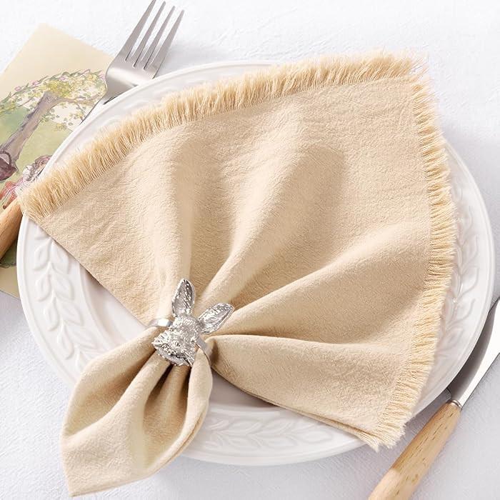 DeZerlor 6 Pack Champagne Cotton Linen Napkins with Fringe Summer Cloth Napkins Set of 6 Boho Han... | Amazon (US)
