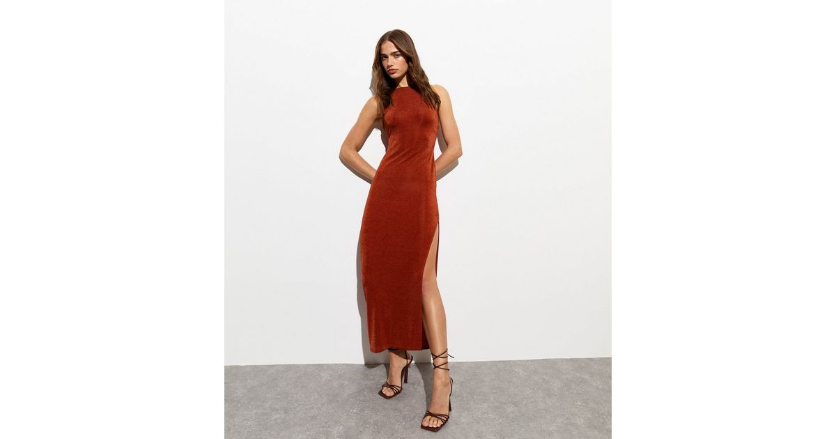 Red High Shine Racer Midaxi Dress | New Look | New Look (UK)