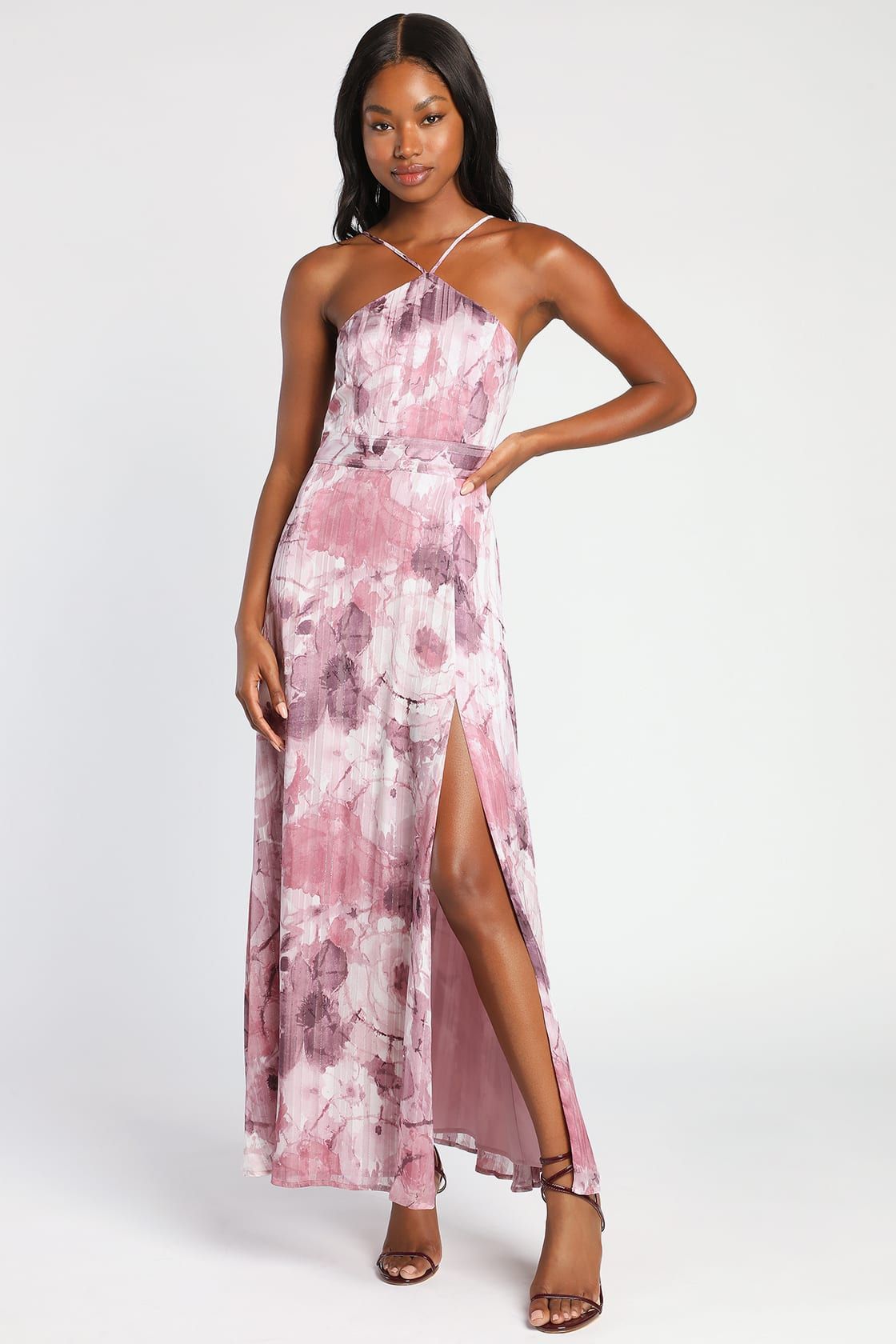 Got to be Gorgeous Mauve Abstract Floral Halter Maxi Dress | Lulus (US)