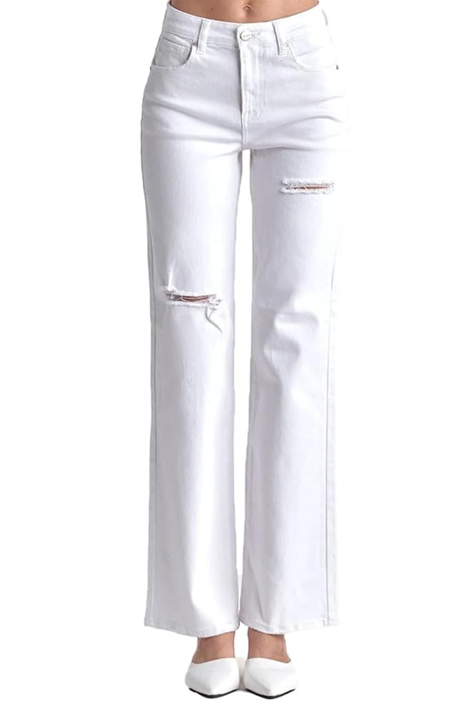 SALT TREE Risen Jeans - High Rise Relaxed Straight Jeans with Slit - RDP5435 | Amazon (US)