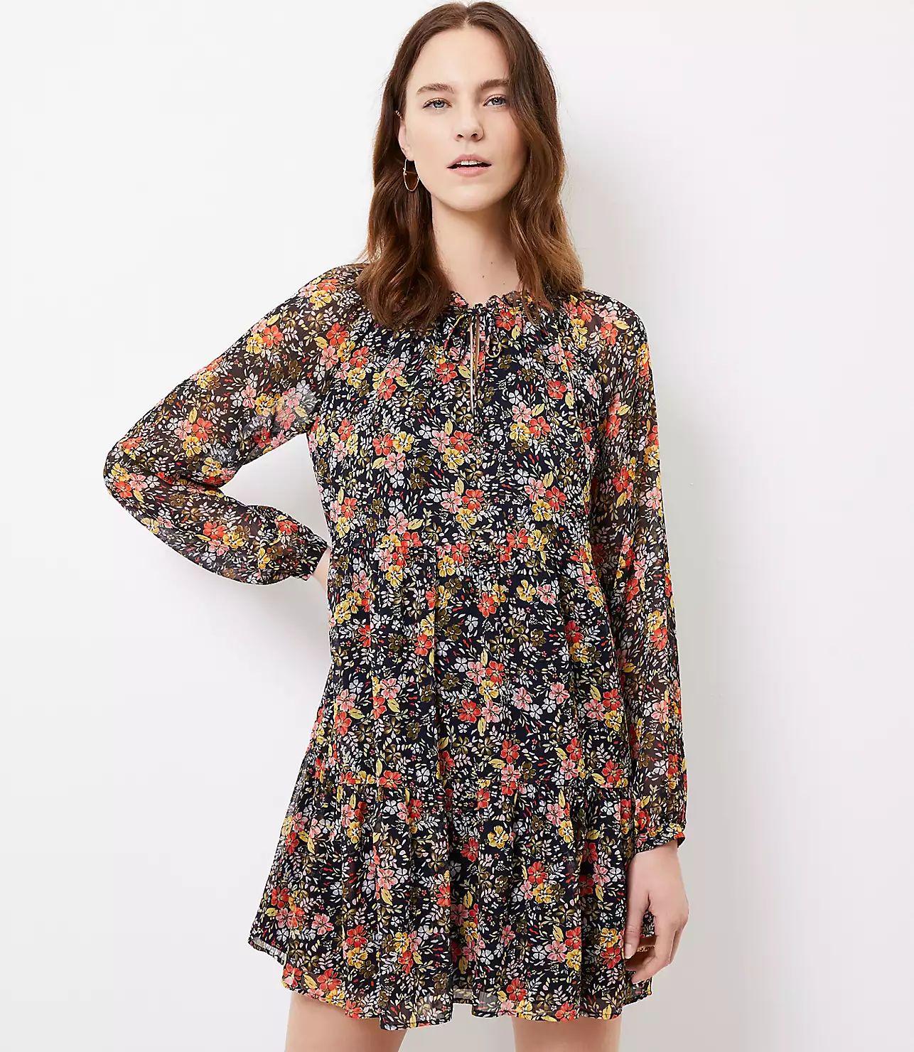 Floral Tie Neck Swing Dress | LOFT