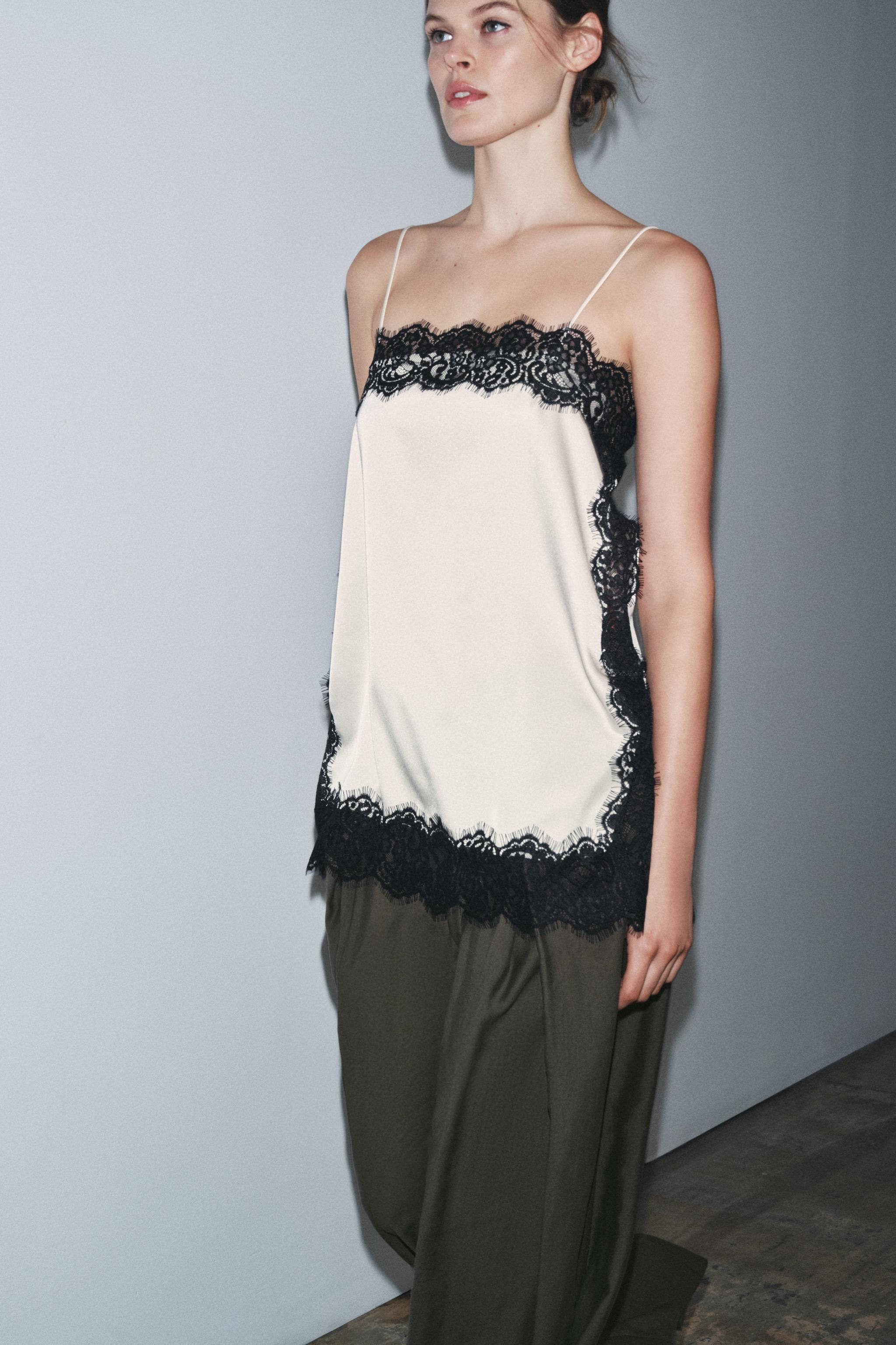 ZW COLLECTION SATIN LACE TOP | Zara UK