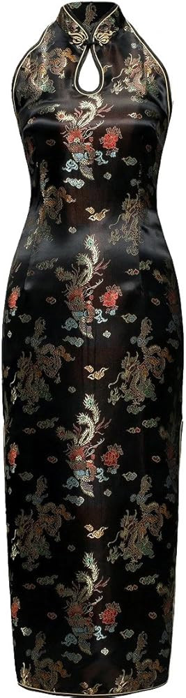 7Fairy Women's Black Backless Long Chinese Prom Dress Dragon Halter | Amazon (US)