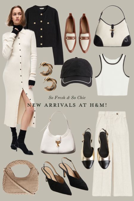 NEW Spring arrivals from H&M are so good!
-
Neutral basics - work outfit - Gucci Jackie dupe bags - affordable dupe bags - knit button front midi dress - gold and black cap toe ballet flat sling backs - black Slingback heels suede - black and white bag - white bag - black ball cap with white trim - black lady jacket - black cardigan with gold buttons - white linen pinstriped pants - brown and white loafers - beige quilted bag - gold twisted hoop earrings - affordable jewelry - spring fashion women - spring capsule wardrobe - H&M spring fashion - neutral outfits 

#LTKstyletip #LTKitbag #LTKshoecrush