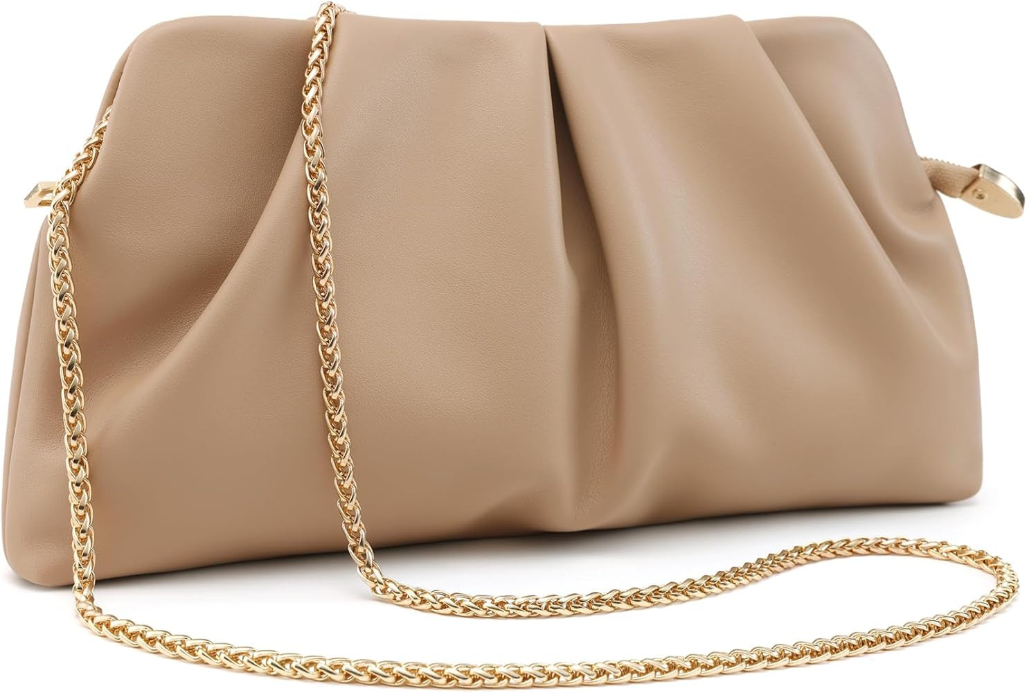 Women Clutch Bag Dressy Formal Handbag Pleated PU Clutch Purse Detachable Chain Crossbody Bag | Amazon (US)