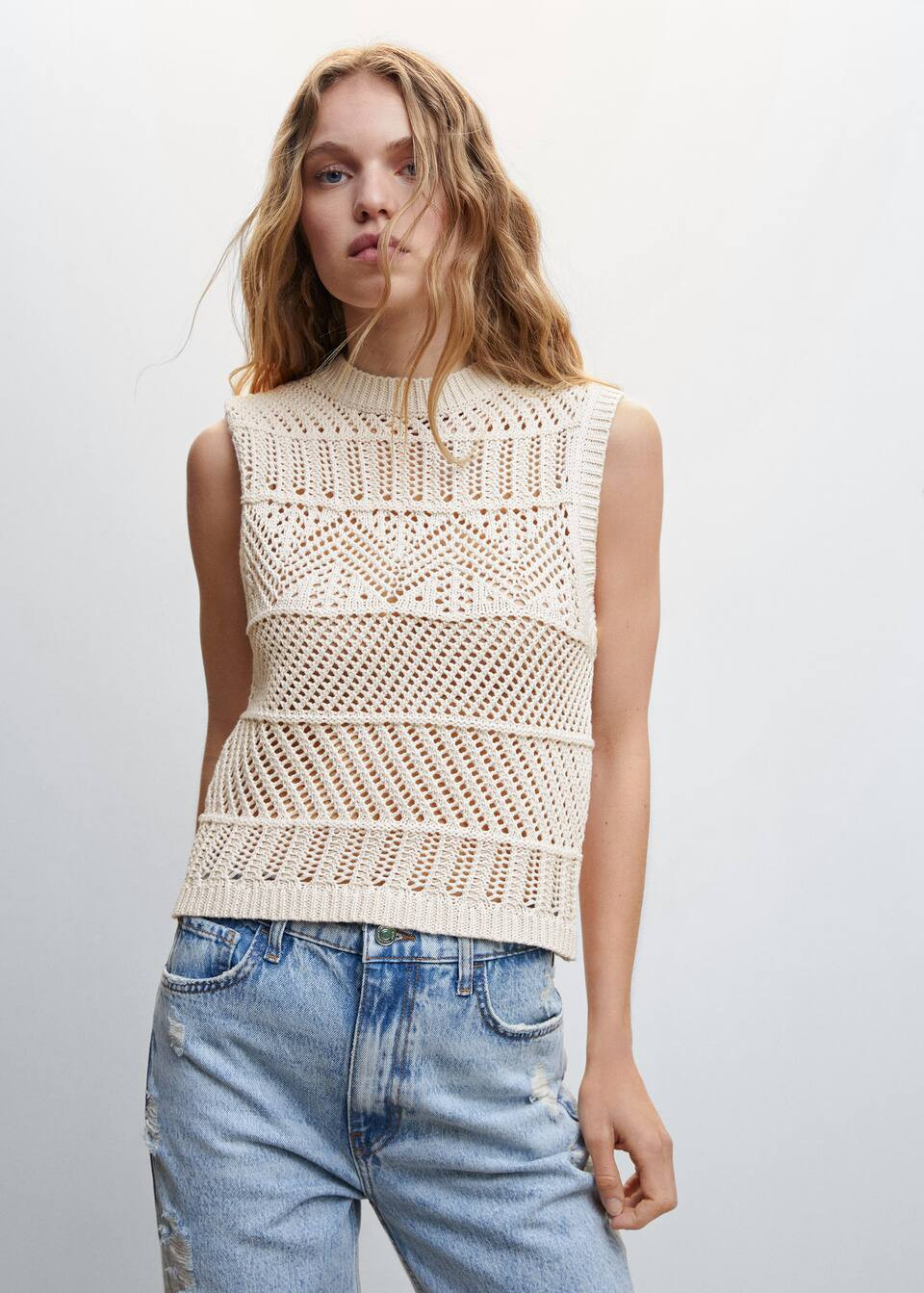Openwork knit cotton top | MANGO (US)