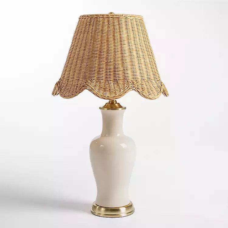 New! Cream Ceramic Table Lamp With Woven Shade | Kirkland's Home