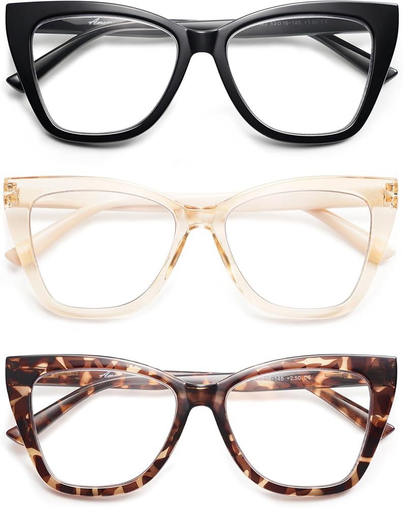 3-Pack Oversized Reading Glasses Cat Eye For Women Stylish Ladies Designer Reader Eyewear AM6129 | Amazon (US)