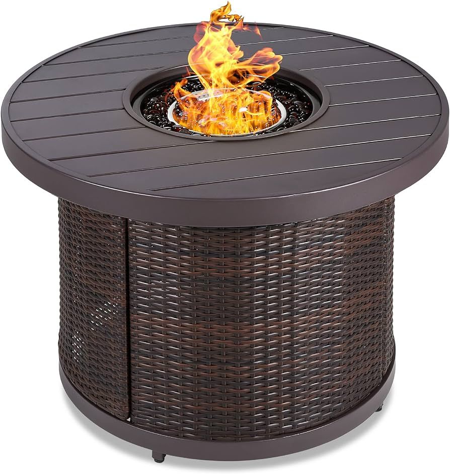 Best Choice Products 32in Round Gas Fire Pit Table, 50,000 BTU Outdoor Wicker Patio Propane Firep... | Amazon (US)