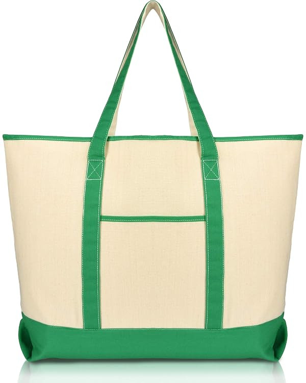 DALIX 22" Open Top Heavy Duty Deluxe Tote Bag with Outer Pocket Dark Green | Amazon (US)