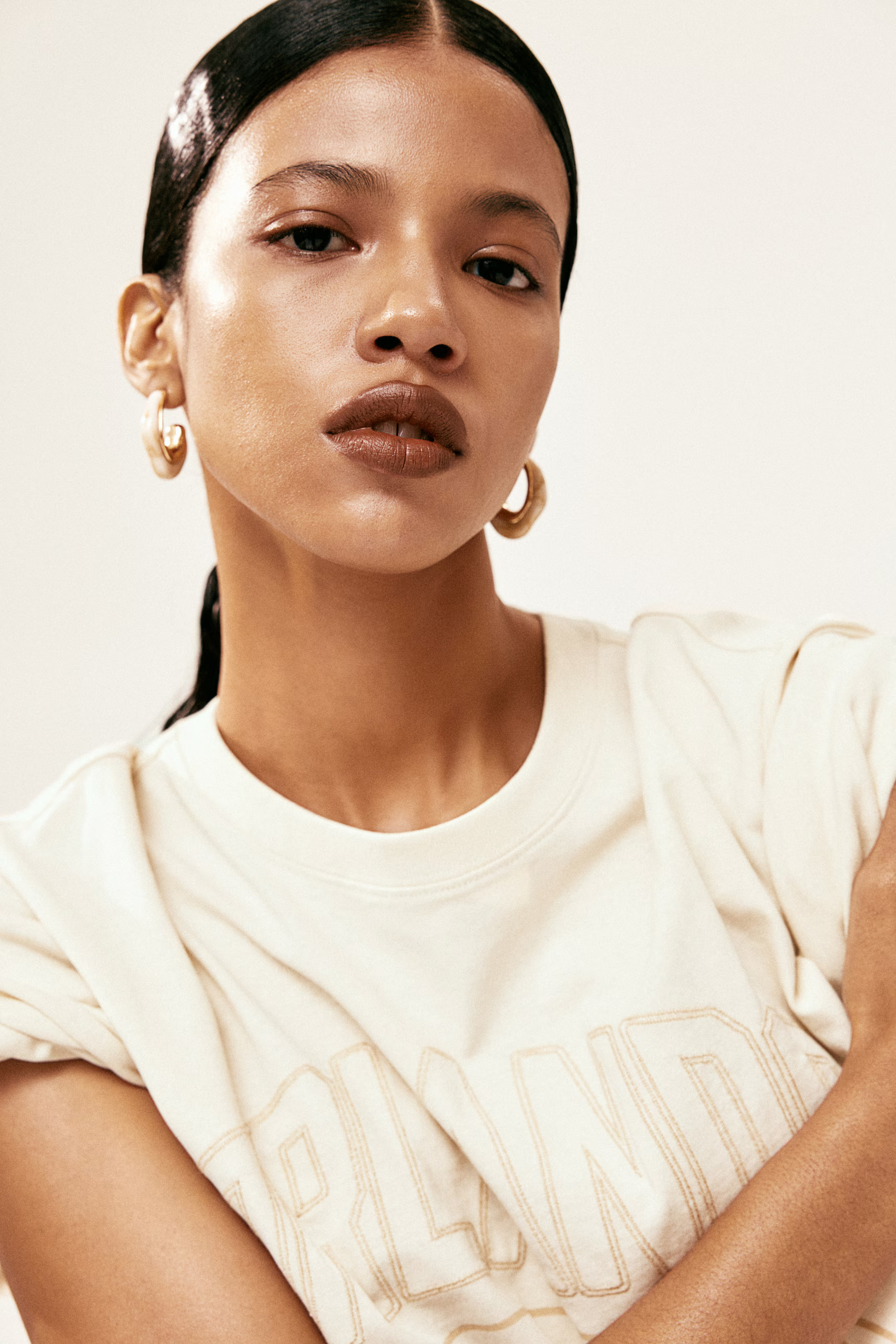 Oversized T-shirt - Round neck - Short sleeve - Light beige/Orlando - Ladies | H&M GB | H&M (UK, MY, IN, SG, PH, TW, HK)