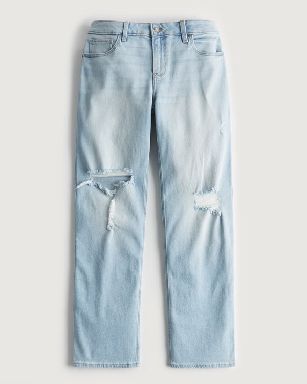 Women's Low-Rise Ripped Light Wash Y2K Dad Jeans | Women's Bottoms | HollisterCo.com | Hollister (US)