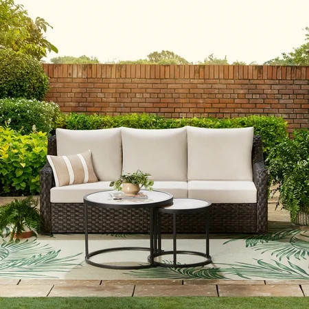 Better Homes & Gardens River Oaks Outdoor Sofa & 2 Nesting Tables with Patio Cover, Dark Brown | Walmart (US)