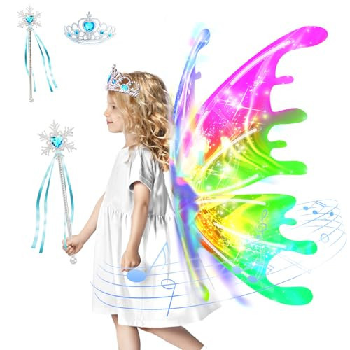 Electric Light Up Butterfly Wings Moving with Music - Princess Costume Crown Wand Dress Up, Princess Toys for Kids Ages 3-6 5-7 as Halloween Valentine Birthday Christmas Party Gifts | Amazon (US)