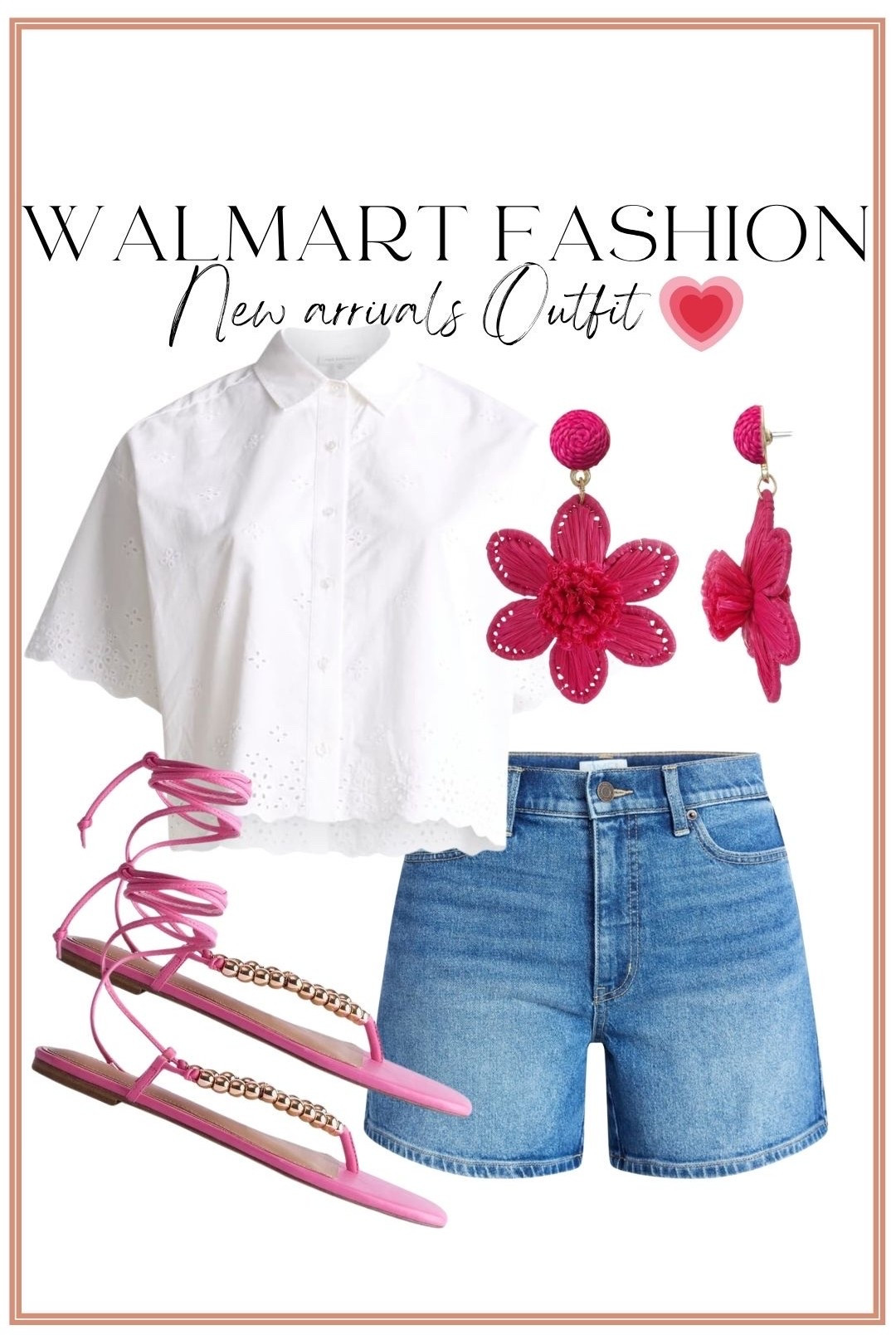 New Walmart fashion arrivals that instantly brightened my mood 💕 This eyelet button-up top is SO cute paired with these easy denim shorts, and the pink accessories make the whole outfit pop! The lace-up sandals are giving designer vibes without the price tag 👏 Such a fun summer outfit for brunch, shopping, vacation, or everyday mom life. Everything is from Walmart and so good right now!

#WalmartFashion #WalmartFinds #WalmartStyle #SummerOutfit #EyeletTop #DenimShorts #AffordableFashion #PinkAccessories #SummerStyle #WalmartNewArrivals #CasualSummerStyle #OOTD #AffordableStyle #FashionFinds #WomenFashion #VacationStyle #CuteSummerOutfit #WalmartOutfit

#LTKootd #LTKPetite