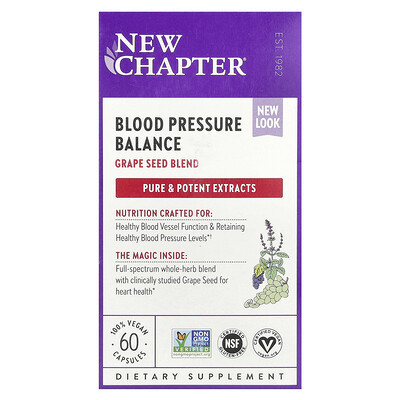 New Chapter, Blood Pressure Balance, Grape Seed Blend, 60 Vegan Capsules | iHerb