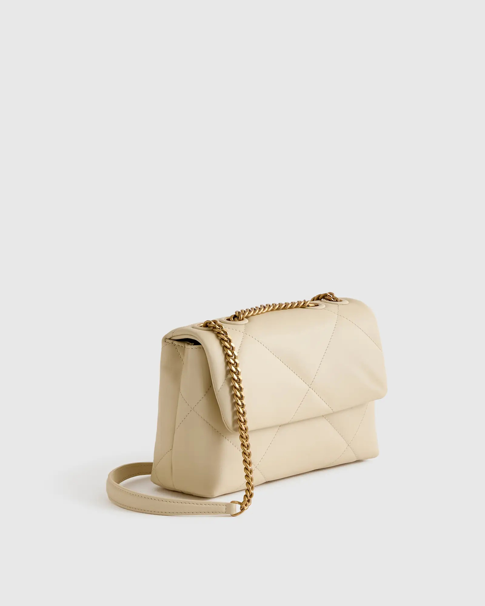 Italian Leather Diamond Quilted Small Shoulder Bag in Cream | Quince