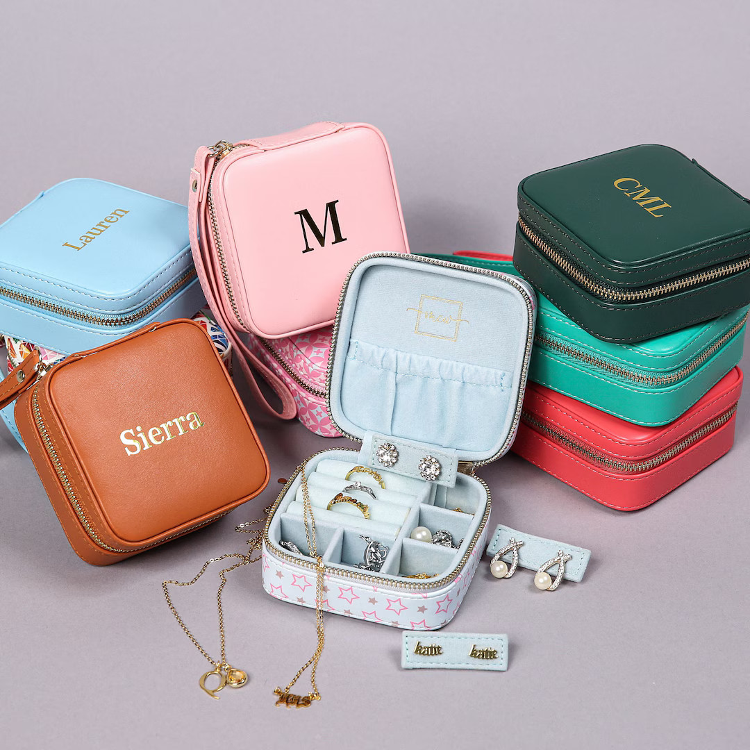 Personalized Square Jewelry Case Necklace Ring Box Travel - Etsy | Etsy (US)