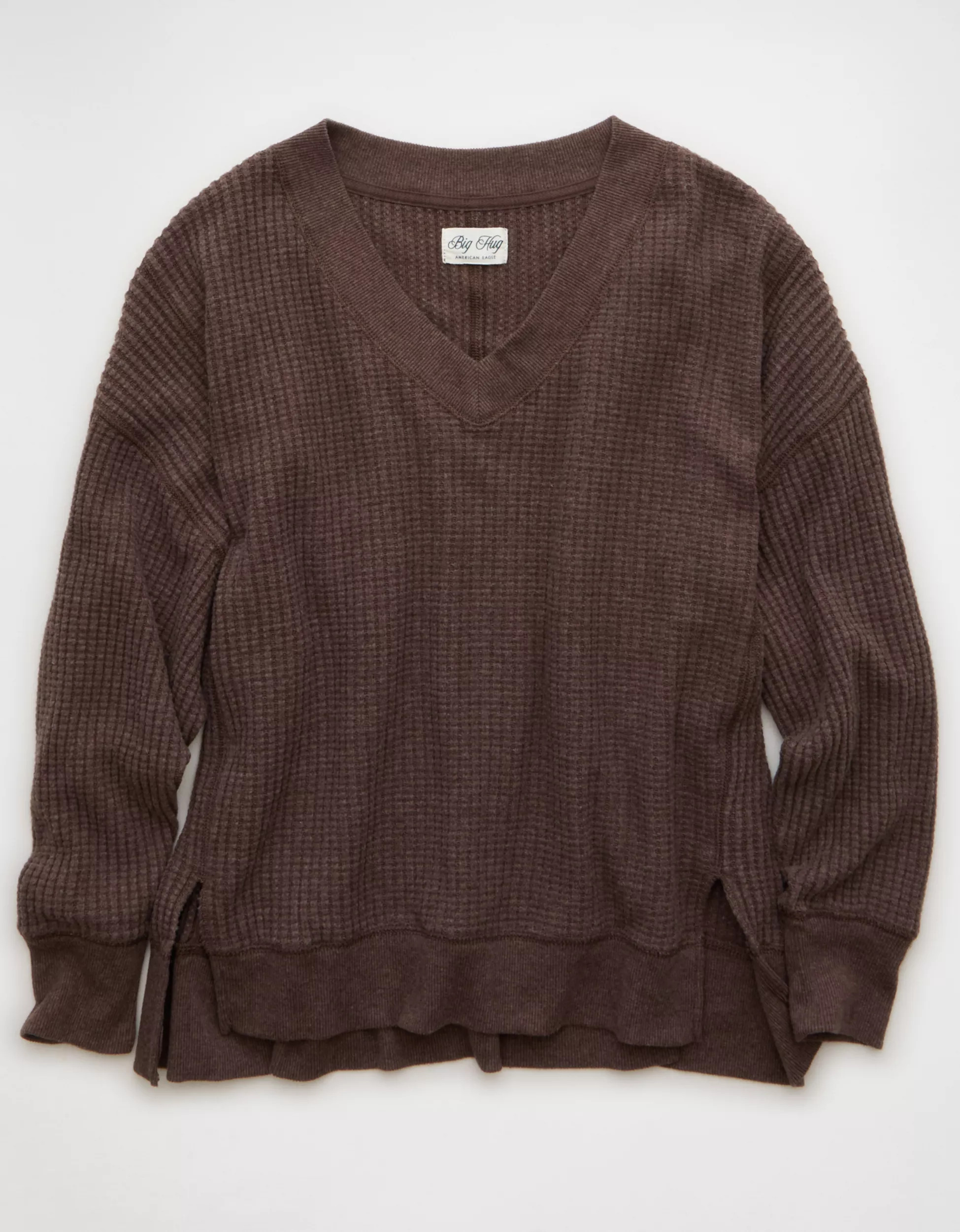 AE Big Hug V-Neck Waffle Sweatshirt | American Eagle Outfitters (US & CA)
