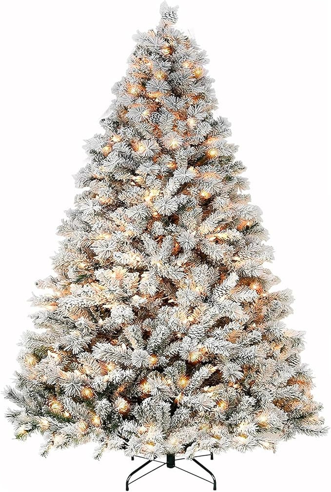 Hykolity 6 ft Snow Flocked Christmas Tree, Artificial Christmas Tree with Pine Cones, 250 Warm Wh... | Amazon (US)