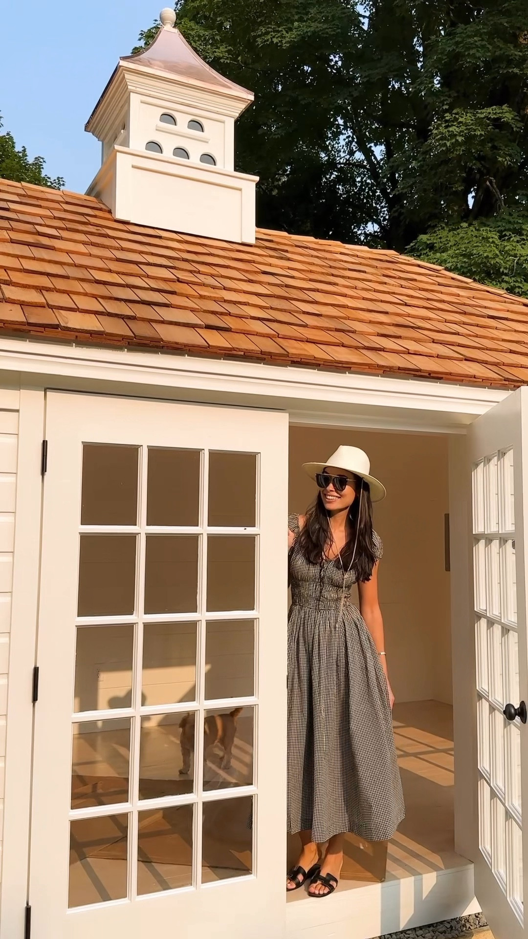 Kat Jamieson wears a gingham dress at her office. Garden, decor, interior design, home office, Hillbrook Collection house.

#LTKVideo #LTKHome #LTKSeasonal