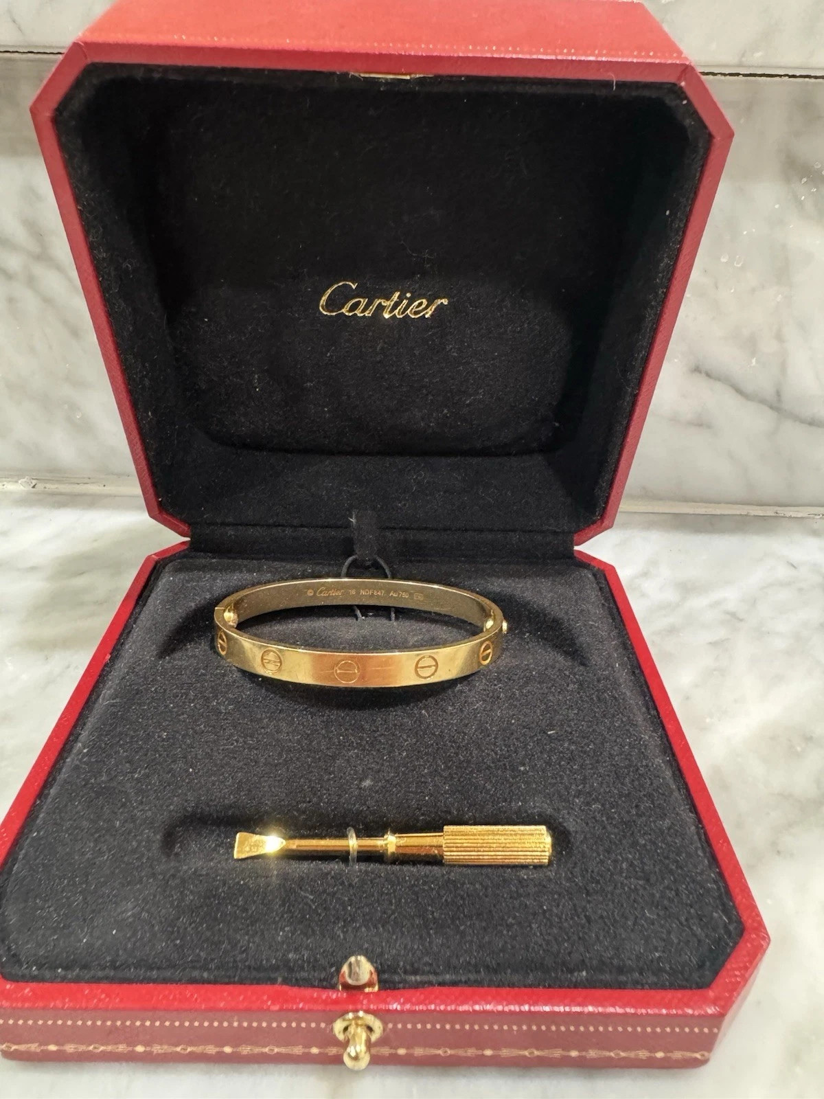 Cartier Love 18K Yellow Gold Bangle Bracelet Screw Closure Size 16 Engraved | eBay | eBay US