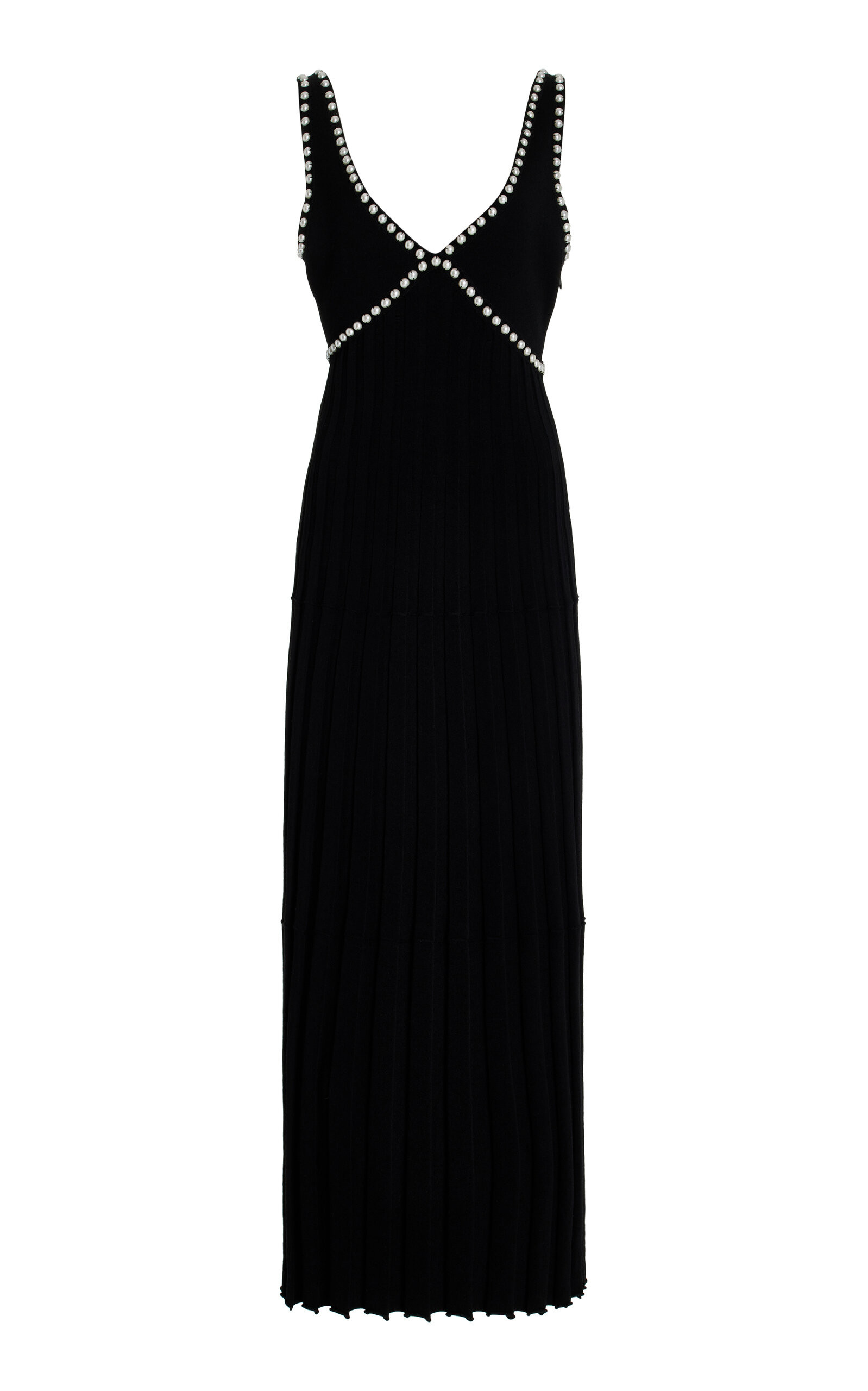 Pearl Embroidered V-Neck Pleated Midi Dress | Moda Operandi (Global)