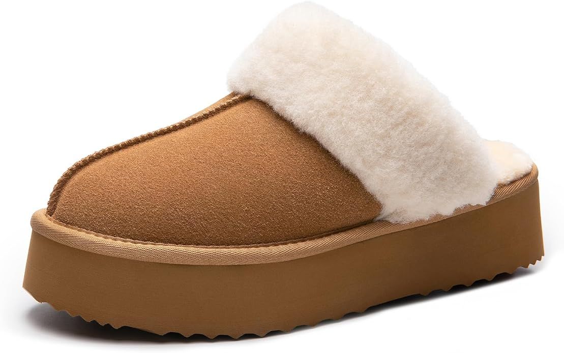 DREAM PAIRS Platform Slippers for Women Genuine Suede Fuzzy Cozy Memory Foam Waterproof Slippers ... | Amazon (US)