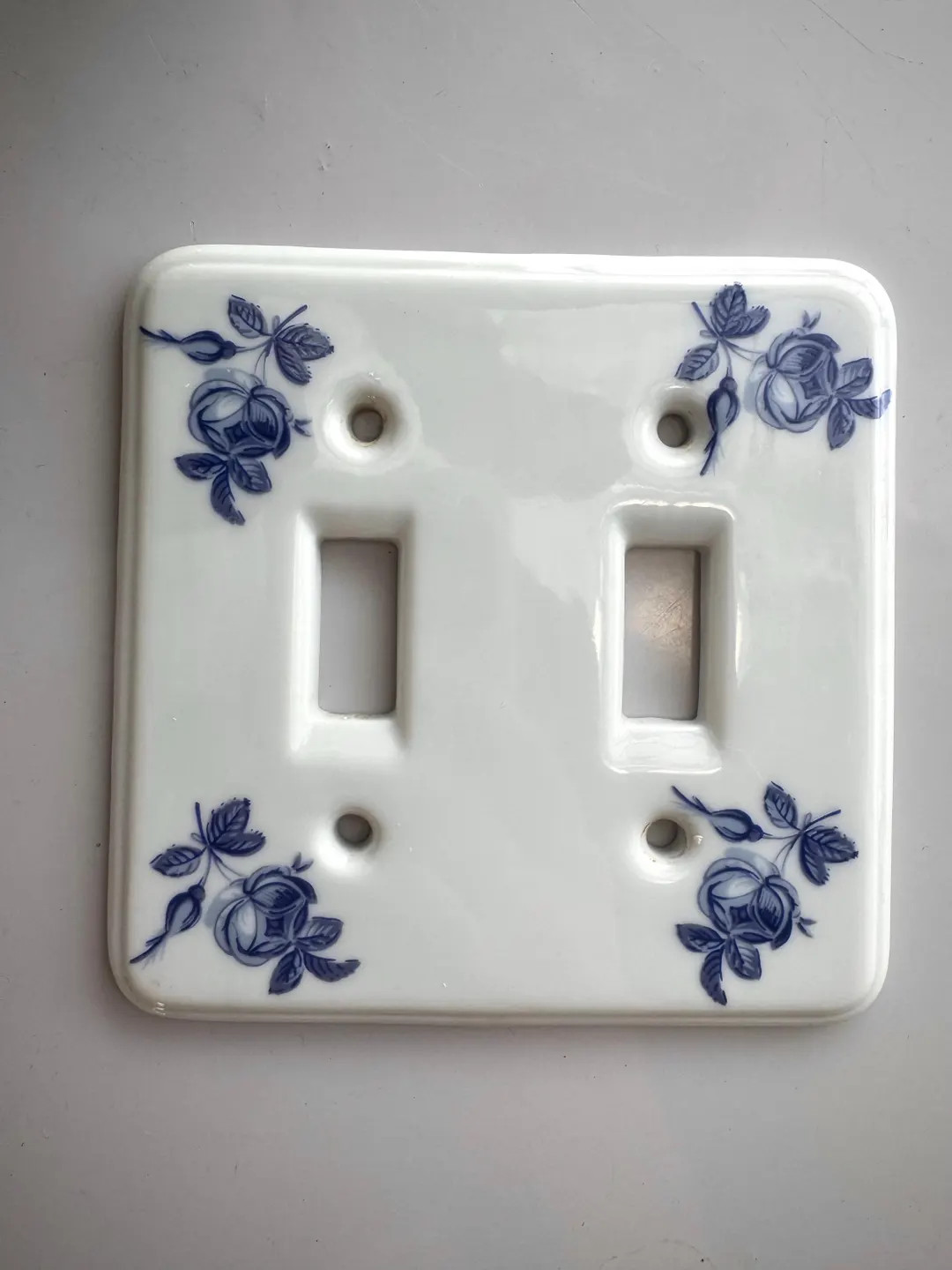 Vintage Ceramic Double Light Switch Plate – Blue Floral Design - Etsy | Etsy (US)