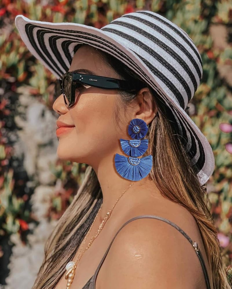 Statement Earrings Beaded Raffia Palm Bohemian Drop Dangle Earrings for women | Amazon (US)